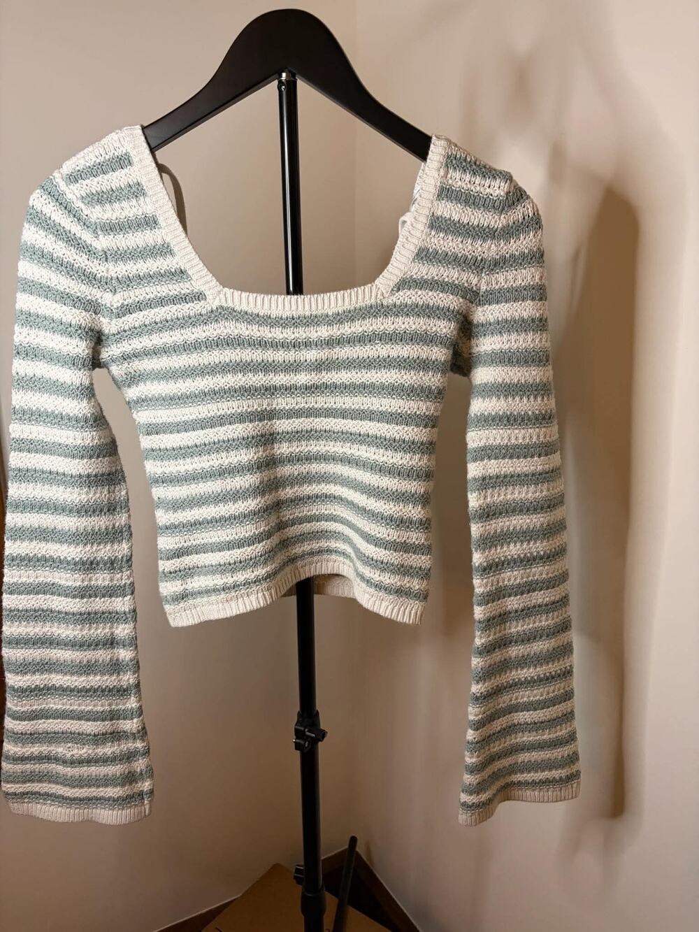 Hollister Sage Striped Square Neck Sweater Small